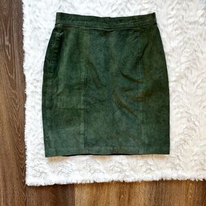 Vintage Y2K Winlit Olive Greene Suede Leather Midi Skirt Women's Sz 7/8 Boho